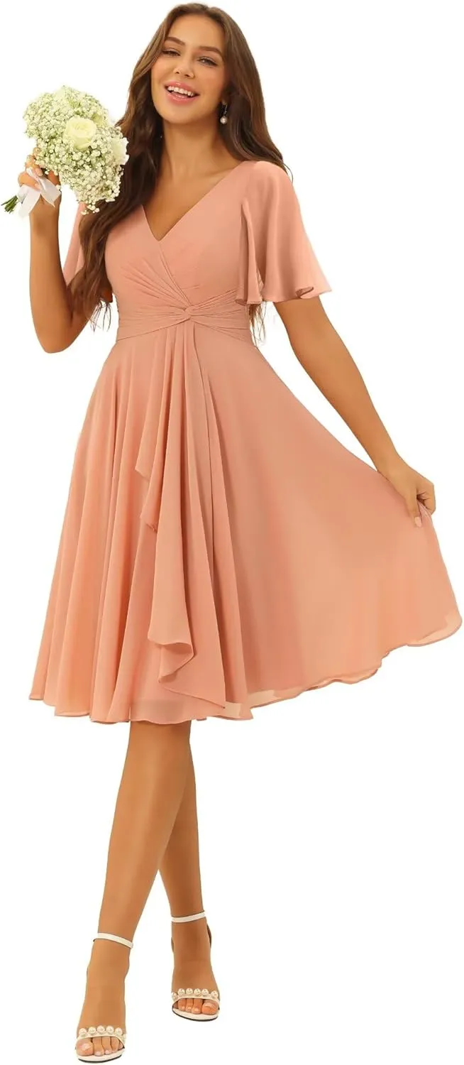 Chiffon Bridesmaid Dresses Short 2025 Long for Women V Neck Wedding Guest Dresses TN317