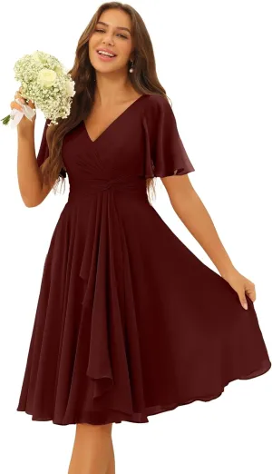 Chiffon Bridesmaid Dresses Short 2025 Long for Women V Neck Wedding Guest Dresses TN317