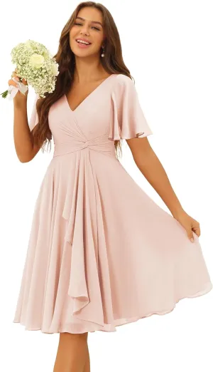 Chiffon Bridesmaid Dresses Short 2025 Long for Women V Neck Wedding Guest Dresses TN317