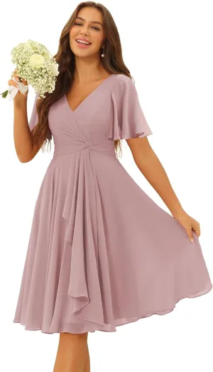 Chiffon Bridesmaid Dresses Short 2025 Long for Women V Neck Wedding Guest Dresses TN317