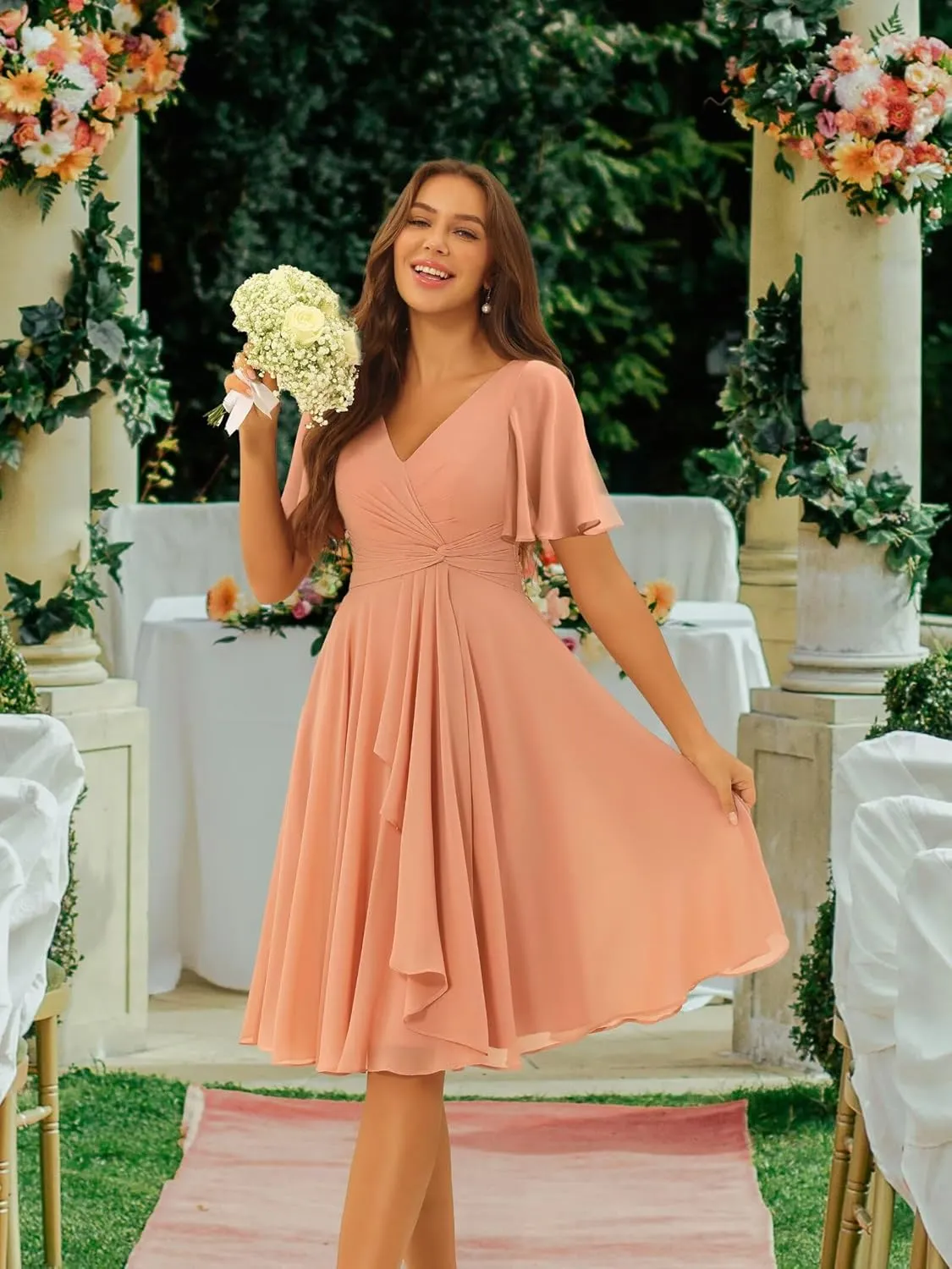 Chiffon Bridesmaid Dresses Short 2025 Long for Women V Neck Wedding Guest Dresses TN317