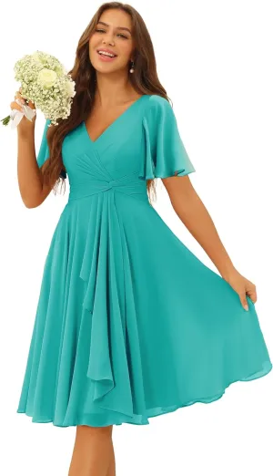 Chiffon Bridesmaid Dresses Short 2025 Long for Women V Neck Wedding Guest Dresses TN317