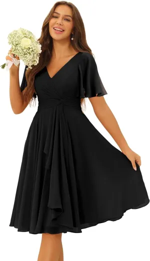 Chiffon Bridesmaid Dresses Short 2025 Long for Women V Neck Wedding Guest Dresses TN317