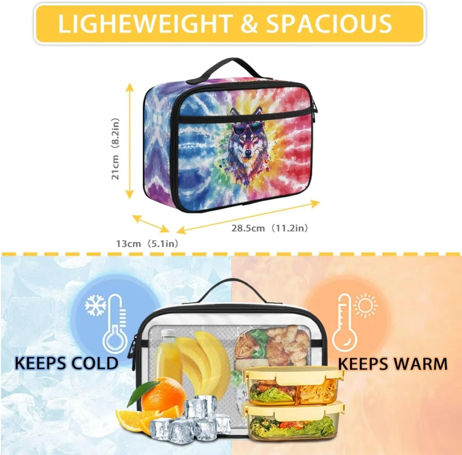 Cool 3 Pcs Dazzling Wolf Backpack Set, Multi-Functional Laptop Bag 17 In Water Resistant Travel Daypack, Large Capacity Double Shoulder Backpack With Lunch Bag