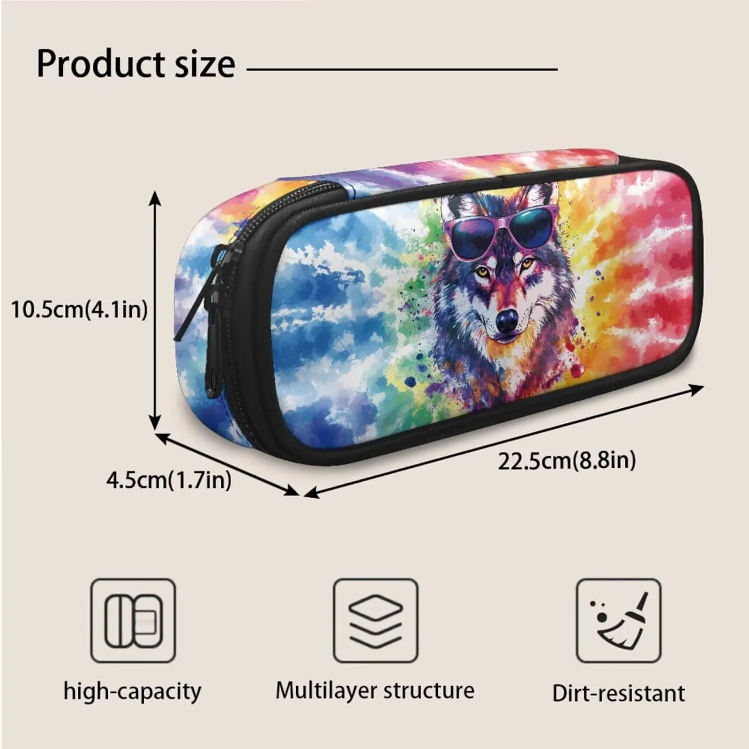 Cool 3 Pcs Dazzling Wolf Backpack Set, Multi-Functional Laptop Bag 17 In Water Resistant Travel Daypack, Large Capacity Double Shoulder Backpack With Lunch Bag