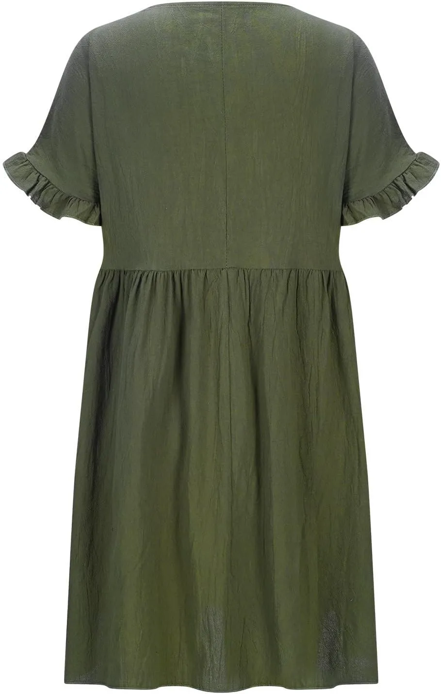 Cotton Linen Dresses for Women Casual Ruffle Sleeve Beach Dress Summer Round Neck A-Line Pleated Sundress