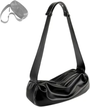 Crossbody Bag for Women Soft Leather Casual Ruched Y2k Handbag Dumpling Trendy Hobo Bag with Adjustable Shoulder Strap