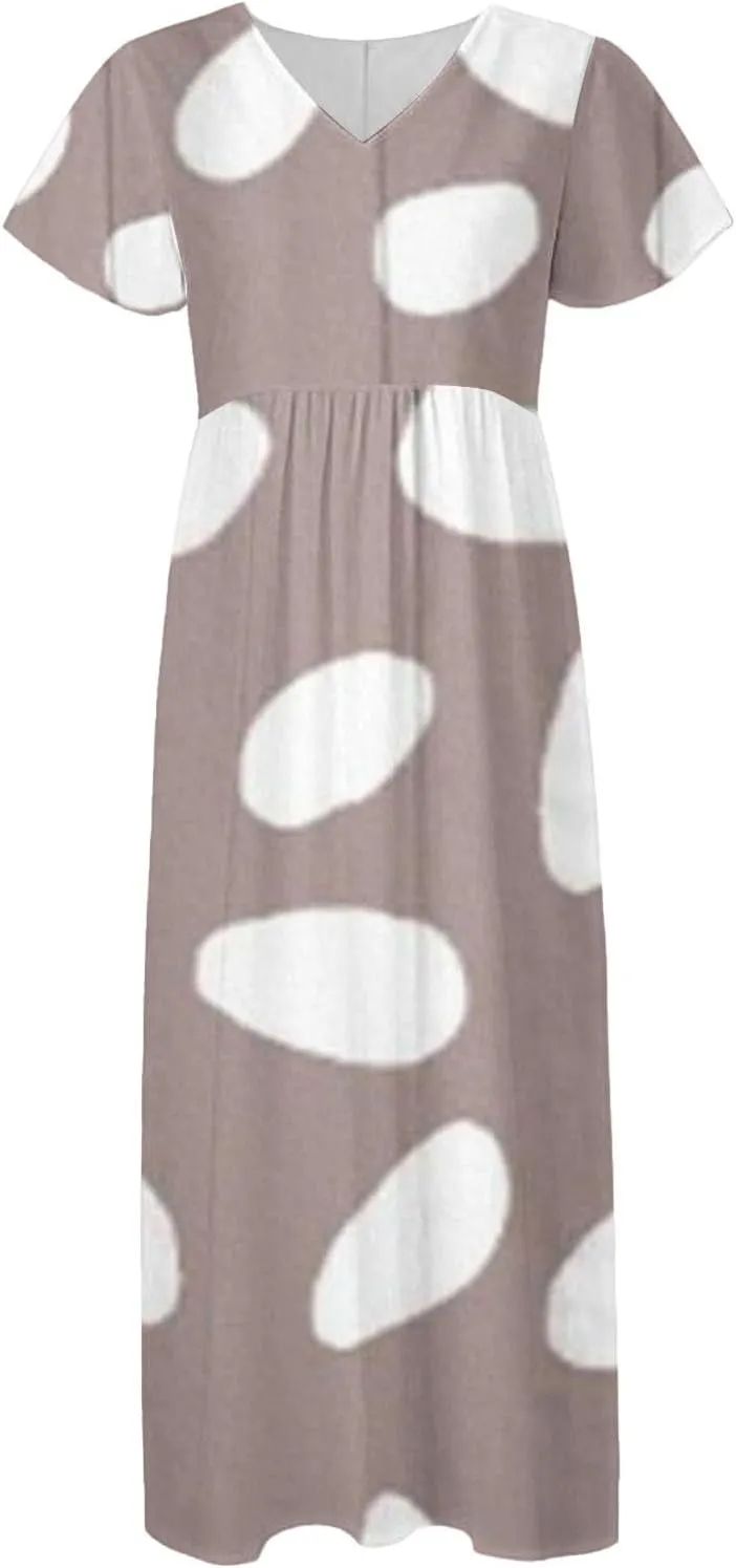 Cute Floral Maxi Dresses for Women 2025 Flowy Short Sleeve Chiffon Dress Summer Casual Prom Beach Clothes Easter Dress