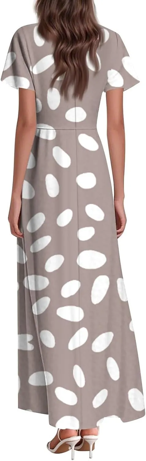 Cute Floral Maxi Dresses for Women 2025 Flowy Short Sleeve Chiffon Dress Summer Casual Prom Beach Clothes Easter Dress
