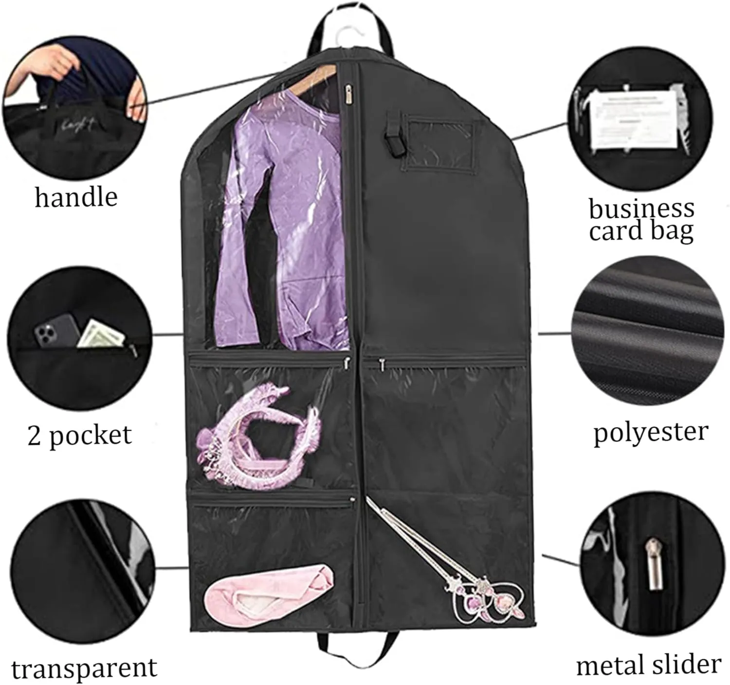 Dance Costume Garment Bag 39.4inch Dustproof Dance Bag with Garment Rack 6 Pockets Dance Competition Bag Portable Dance Garment Bags for Dancers Home Travel Black Dance Garment Bag Dance Garment Bags