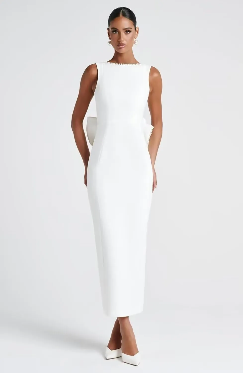 Dessiny Pearl Satin Cocktail Dress with Bow Back Bodycon 2025 Midi Formal Party Gowns for Women DE454