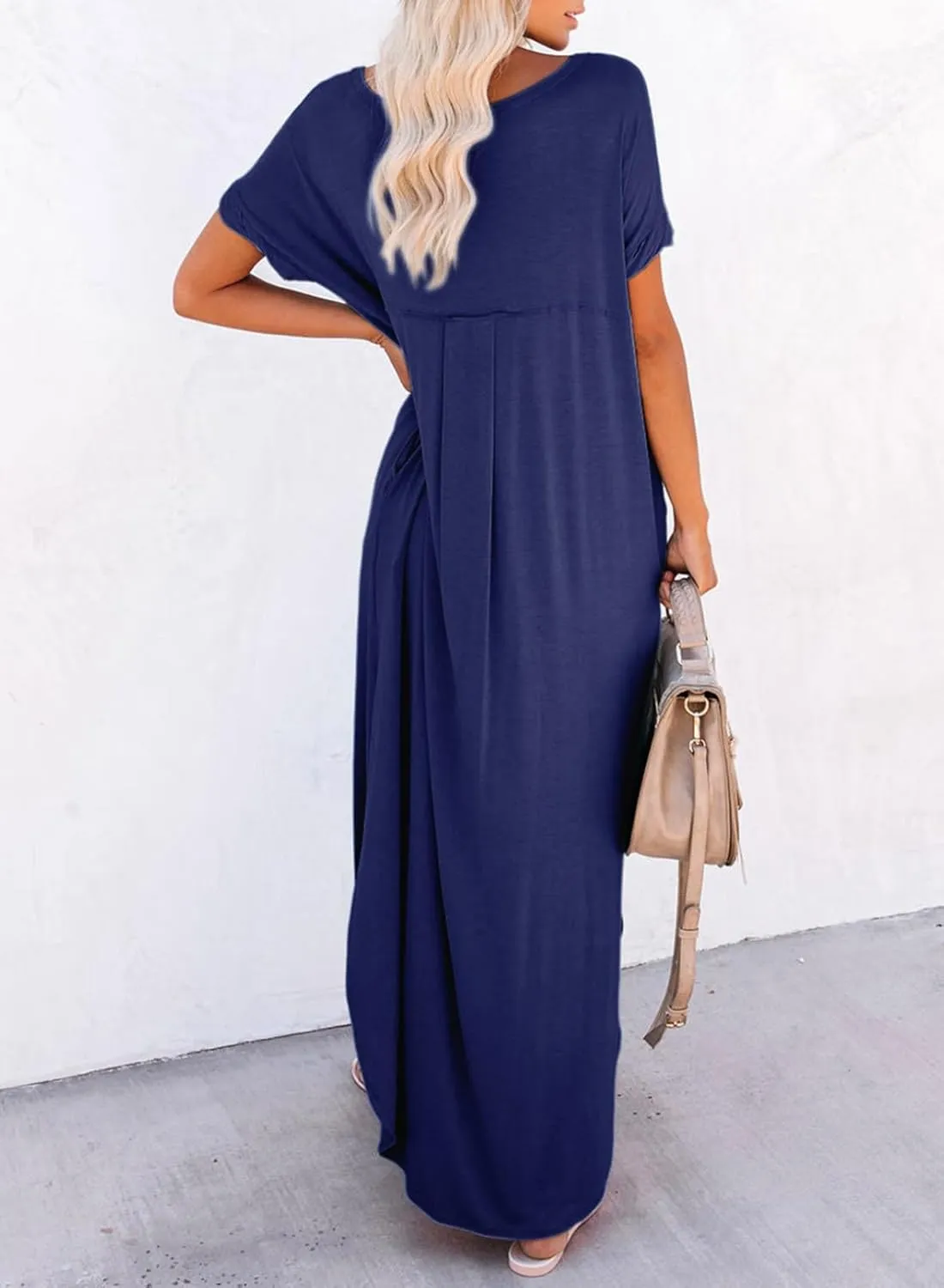 Dokotoo Womens Summer Dresses 2025 Short Sleeve Long T Shirt Dress Split Maxi Dress Beach Sundresses with Pockets