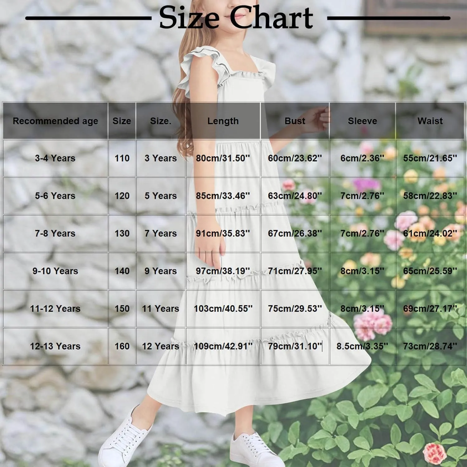 Dresses for Girls Summer Double Layer Ruffle Sleeve Casual Sundress Tiered A Line Smocked Flowy Dress 3-12 Years