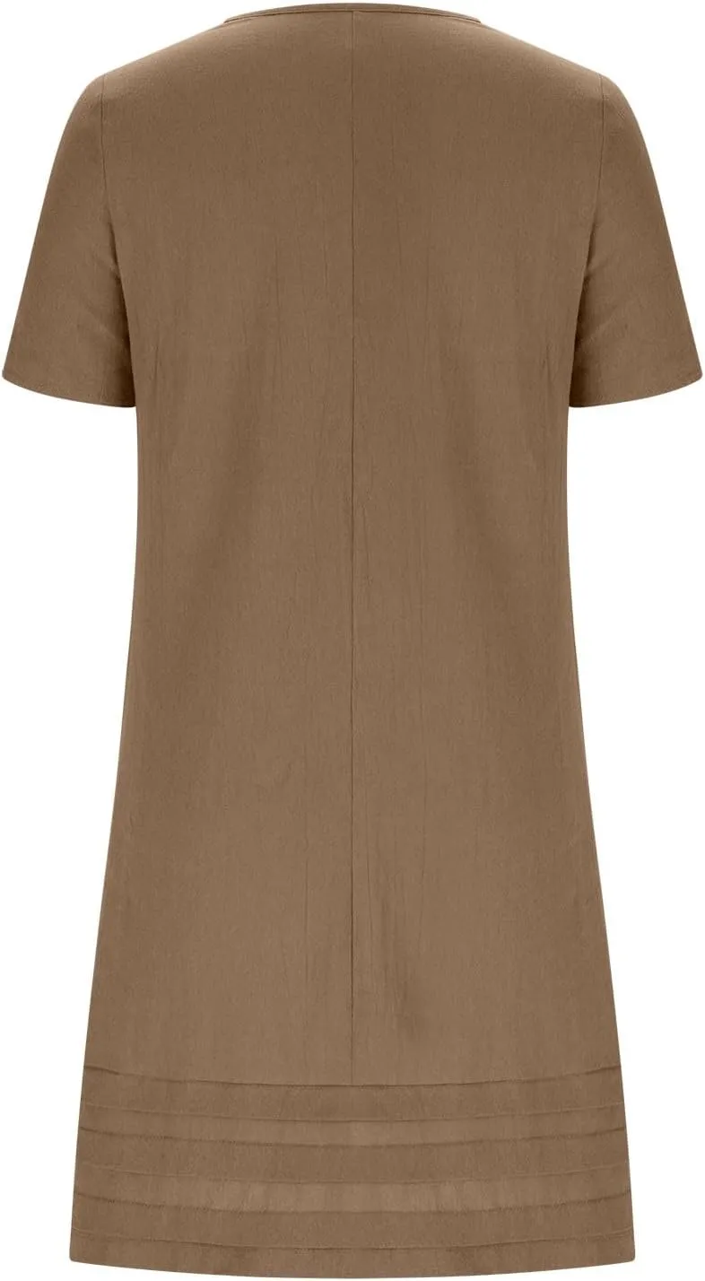 Dresses for Women 2025 Elegant Classy Midi Tshirt Dress Pleated Beach Vacation Crewneck Short Sleeve Sundress