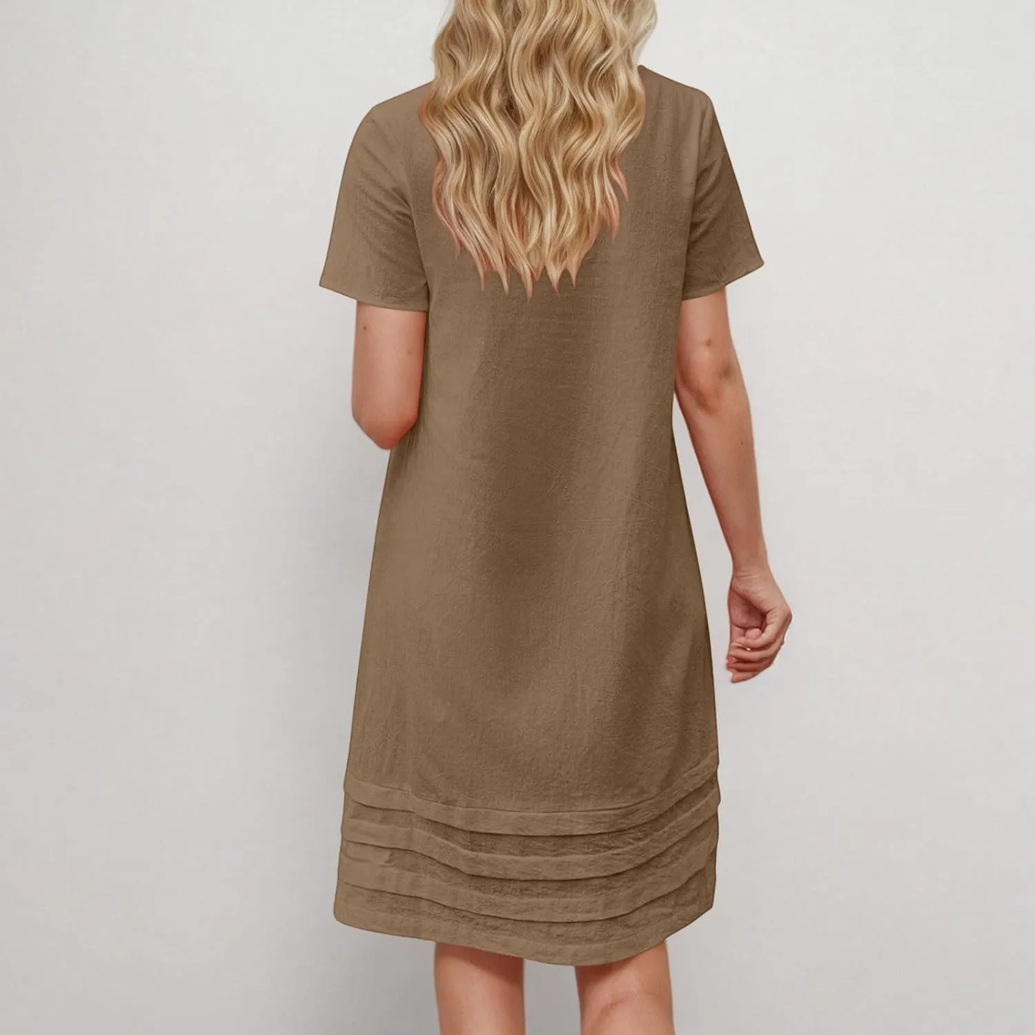 Dresses for Women 2025 Elegant Classy Midi Tshirt Dress Pleated Beach Vacation Crewneck Short Sleeve Sundress