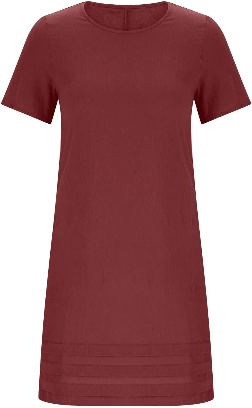 Dresses for Women 2025 Elegant Classy Midi Tshirt Dress Pleated Beach Vacation Crewneck Short Sleeve Sundress