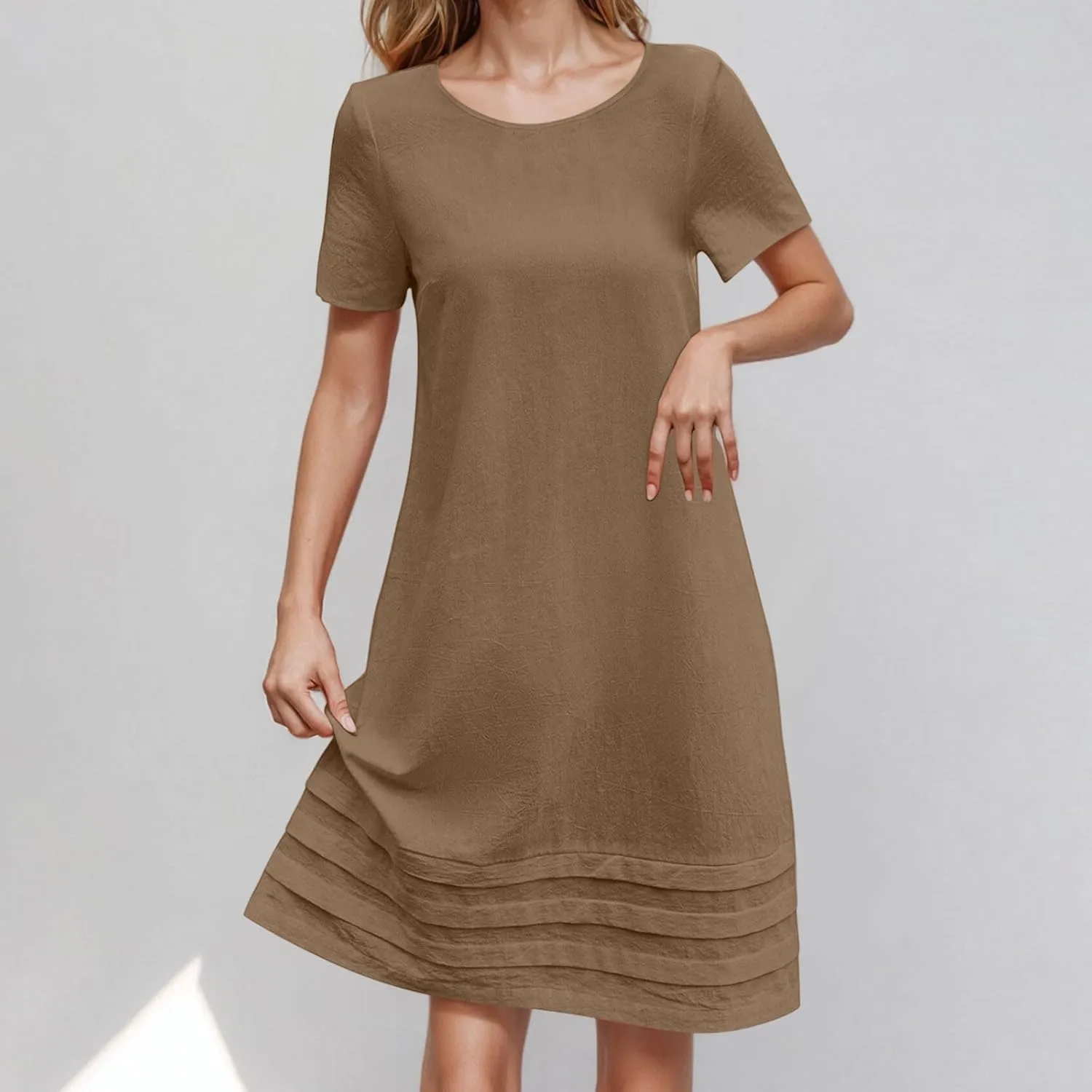 Dresses for Women 2025 Elegant Classy Midi Tshirt Dress Pleated Beach Vacation Crewneck Short Sleeve Sundress