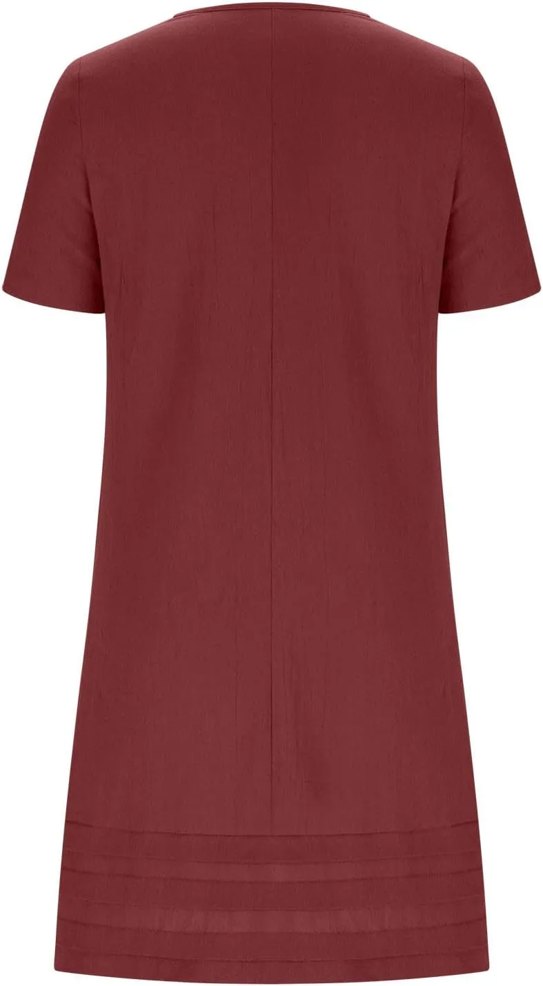 Dresses for Women 2025 Elegant Classy Midi Tshirt Dress Pleated Beach Vacation Crewneck Short Sleeve Sundress