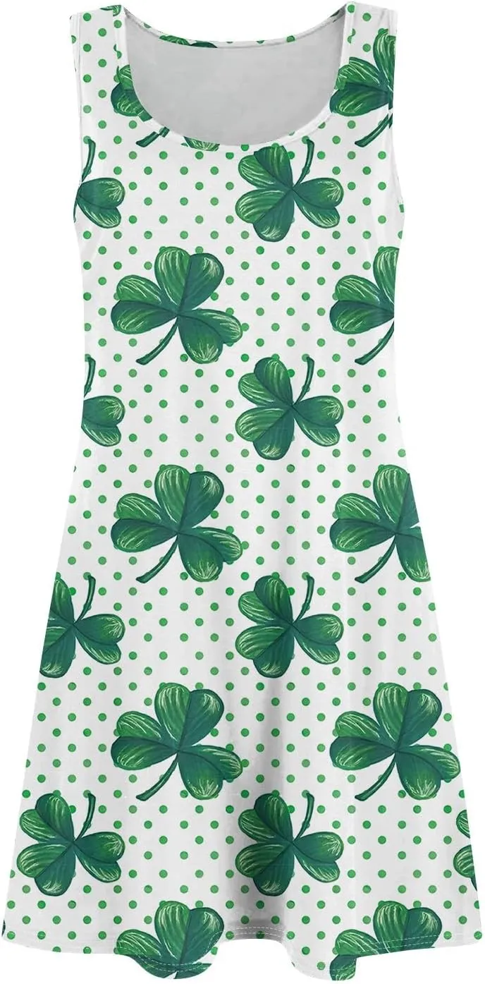 Dresses for Women Printed Sleeveless Vest Dress U Neck Casual Dresses Trendy Stylish Mini Dress Loose Flowy Coverup