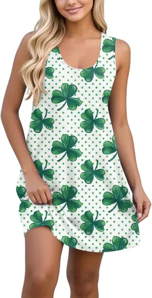 Dresses for Women Printed Sleeveless Vest Dress U Neck Casual Dresses Trendy Stylish Mini Dress Loose Flowy Coverup