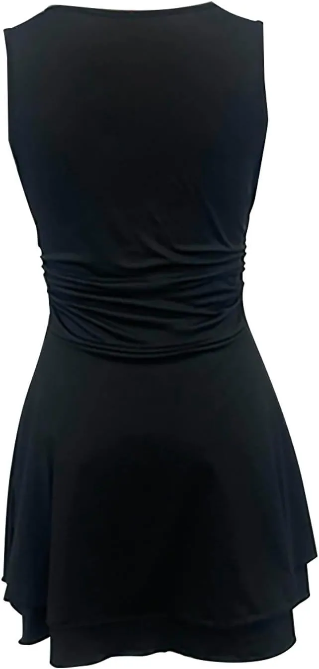 Dresses for Women Sexy Low Cut Square Neck Sleeveless Ruched Waist Ruffle Tiered Layered Flowy A Line Short Mini Dress