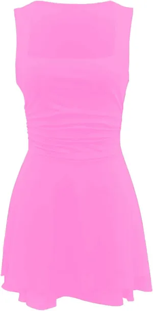Dresses for Women Sexy Low Cut Square Neck Sleeveless Ruched Waist Ruffle Tiered Layered Flowy A Line Short Mini Dress