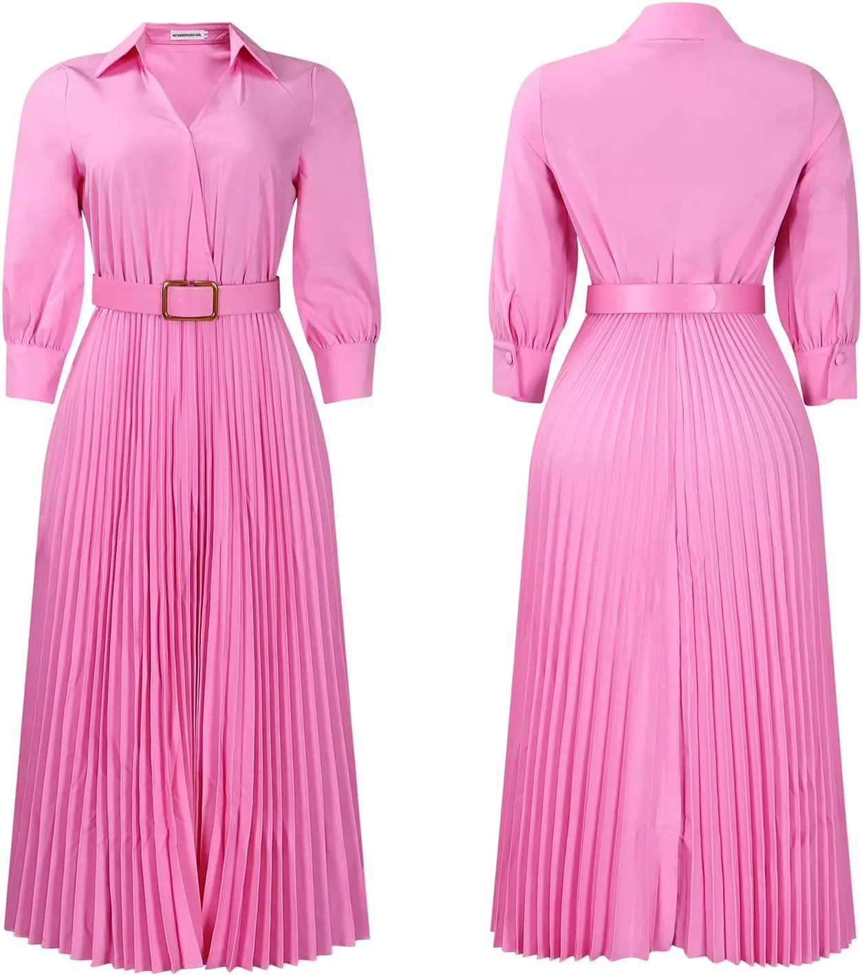 Ecirod Womens Wrap V Neck Pleated Midi Dress Casual Plus Size Long Sleeve Wedding Guest A Line Dresses with Belt