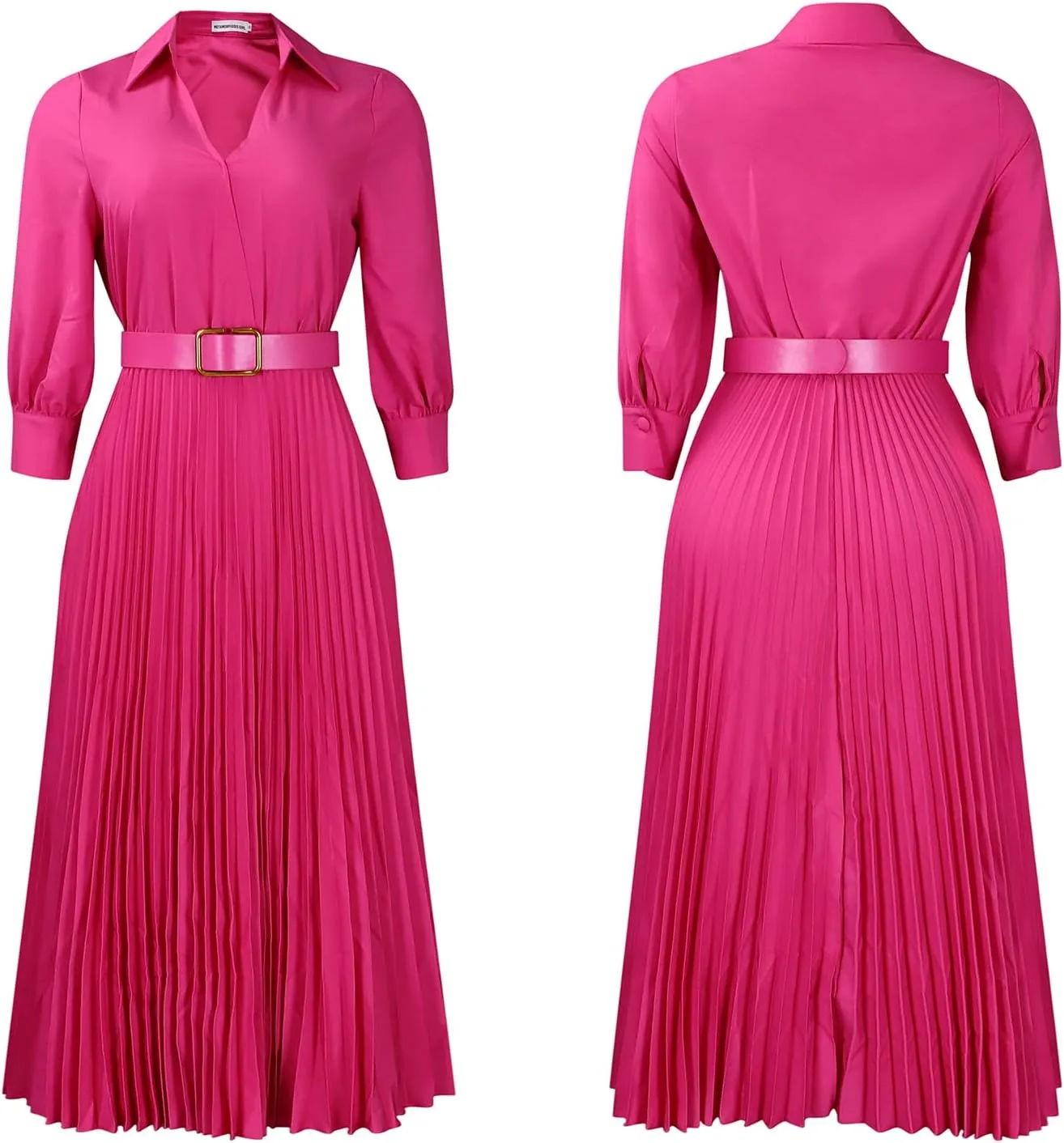 Ecirod Womens Wrap V Neck Pleated Midi Dress Casual Plus Size Long Sleeve Wedding Guest A Line Dresses with Belt