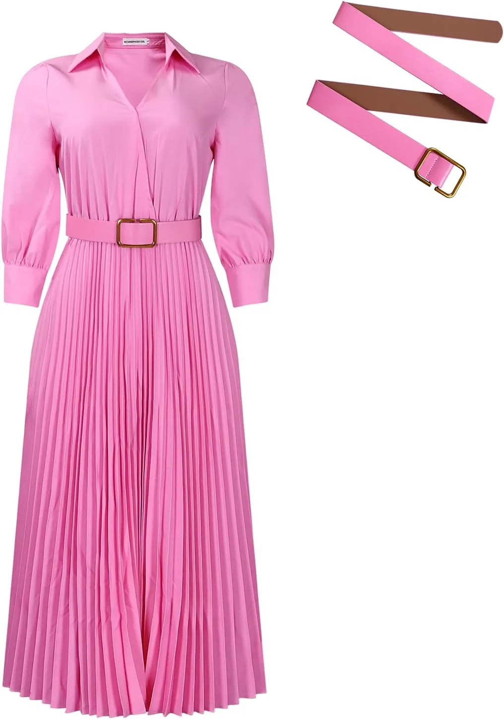 Ecirod Womens Wrap V Neck Pleated Midi Dress Casual Plus Size Long Sleeve Wedding Guest A Line Dresses with Belt