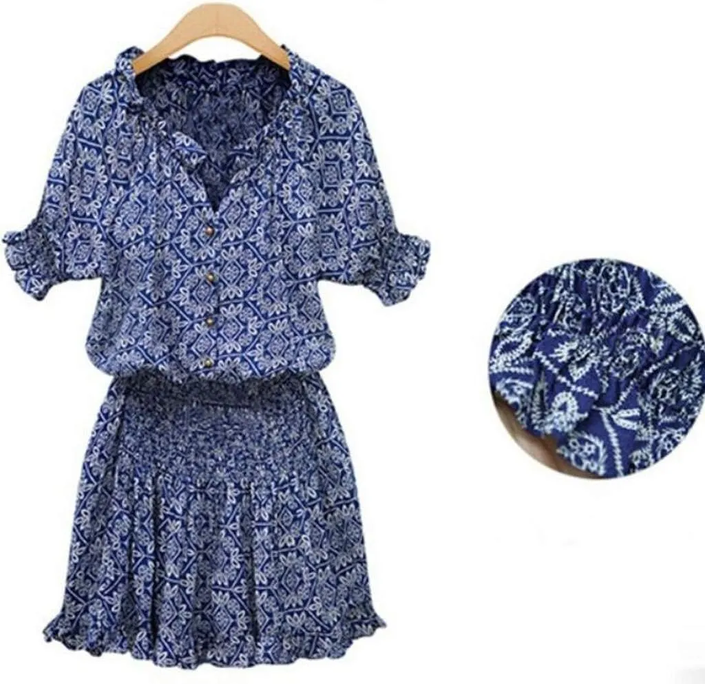 Eduavar Summer Dresses for Women 2024, Mini Dresses for Women Summer Elegant Casual Floral Print V Neck Short Sleeve Dress
