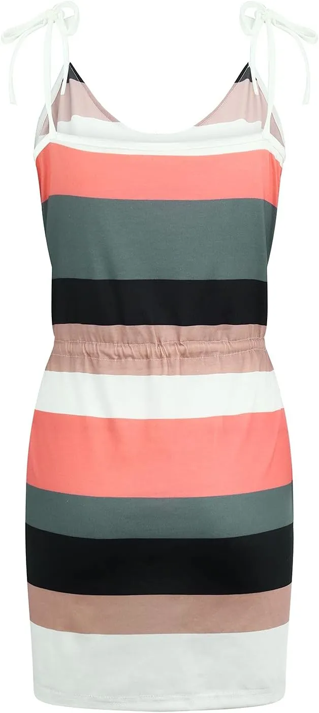 Eduavar Sundresses for Women 2024, Casual Dresses for Women Summer Color Block V Neck Sleeveless Mini Dress with Pockets