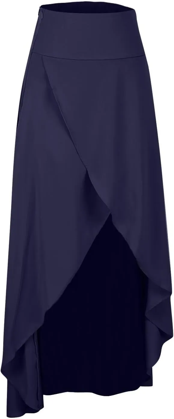 Elegant Maxi Skirt for Women 2024 Wrap Asymmetrical High Waist Casual Flowy Skirts Stylish Slit Summer Long Skirts
