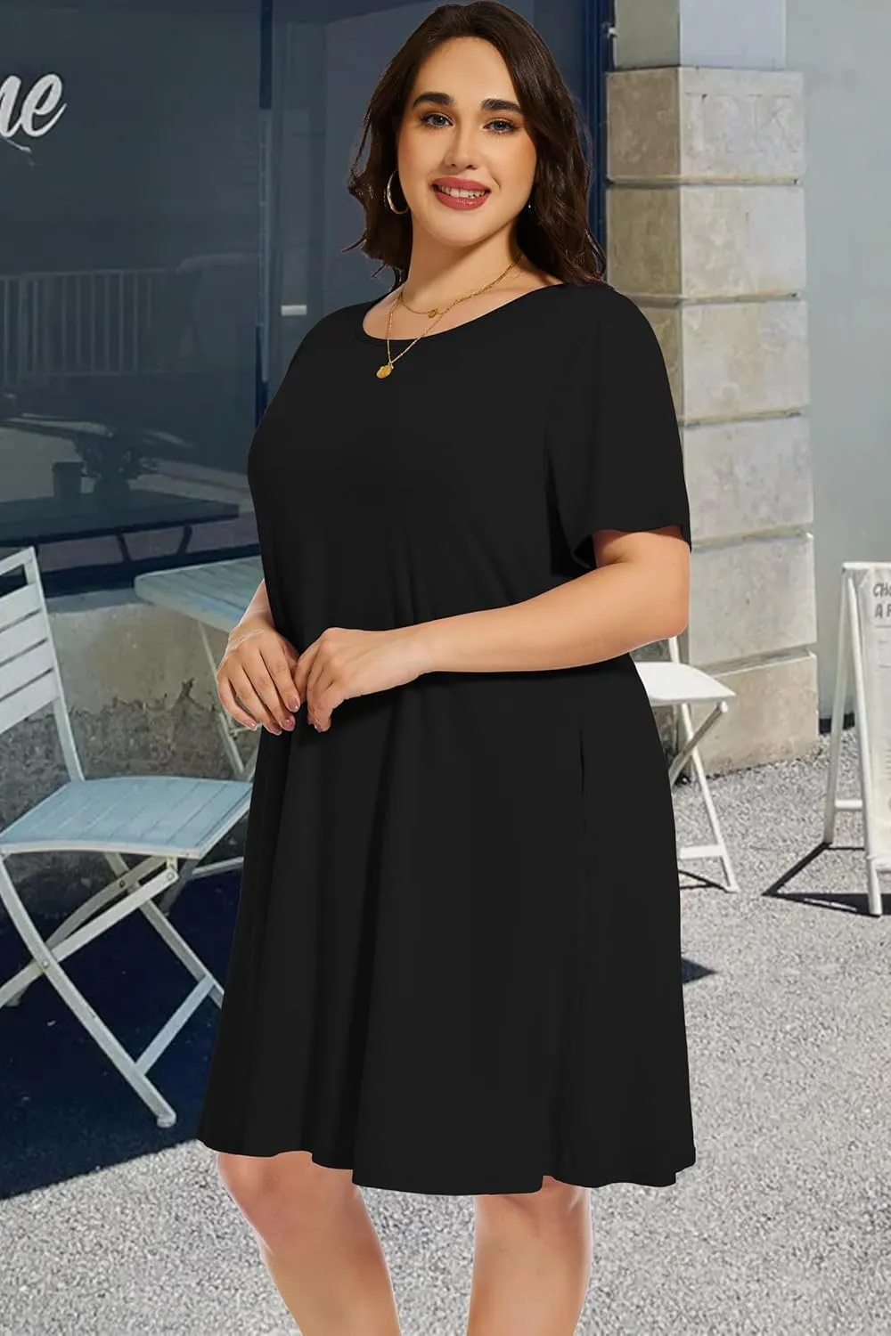 elescat Plus Size Summer Dresses for Women Casual Short Sleeve Pockets Loose Oversized T Shirt Sundress