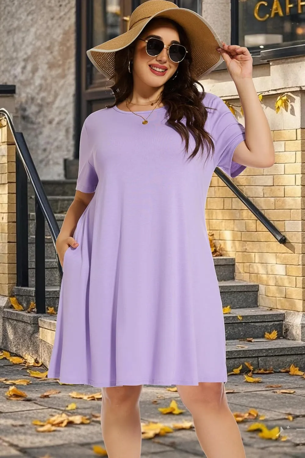 elescat Plus Size Summer Dresses for Women Casual Short Sleeve Pockets Loose Oversized T Shirt Sundress