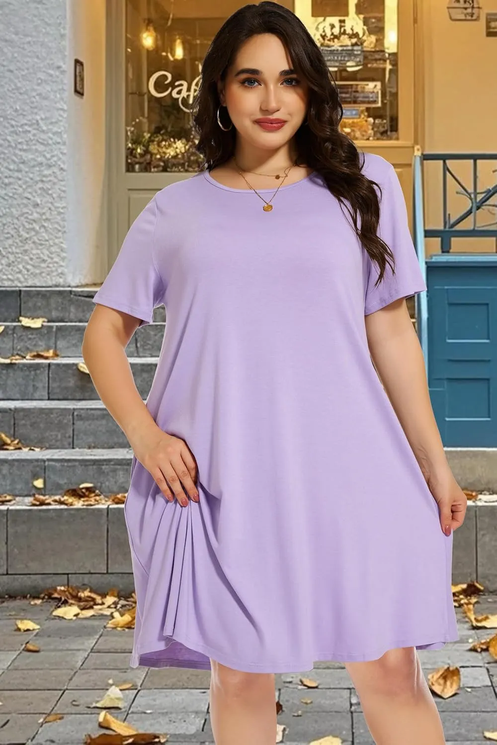 elescat Plus Size Summer Dresses for Women Casual Short Sleeve Pockets Loose Oversized T Shirt Sundress