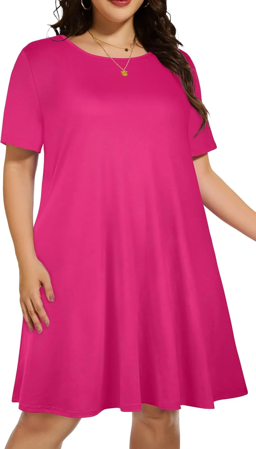 elescat Plus Size Summer Dresses for Women Casual Short Sleeve Pockets Loose Oversized T Shirt Sundress