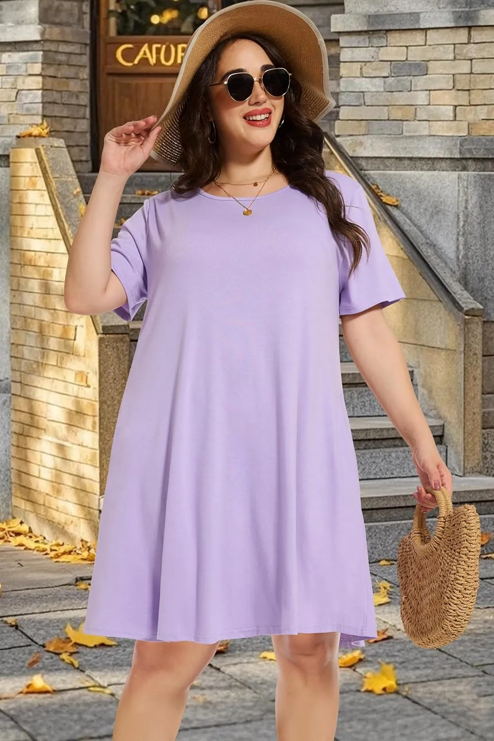 elescat Plus Size Summer Dresses for Women Casual Short Sleeve Pockets Loose Oversized T Shirt Sundress