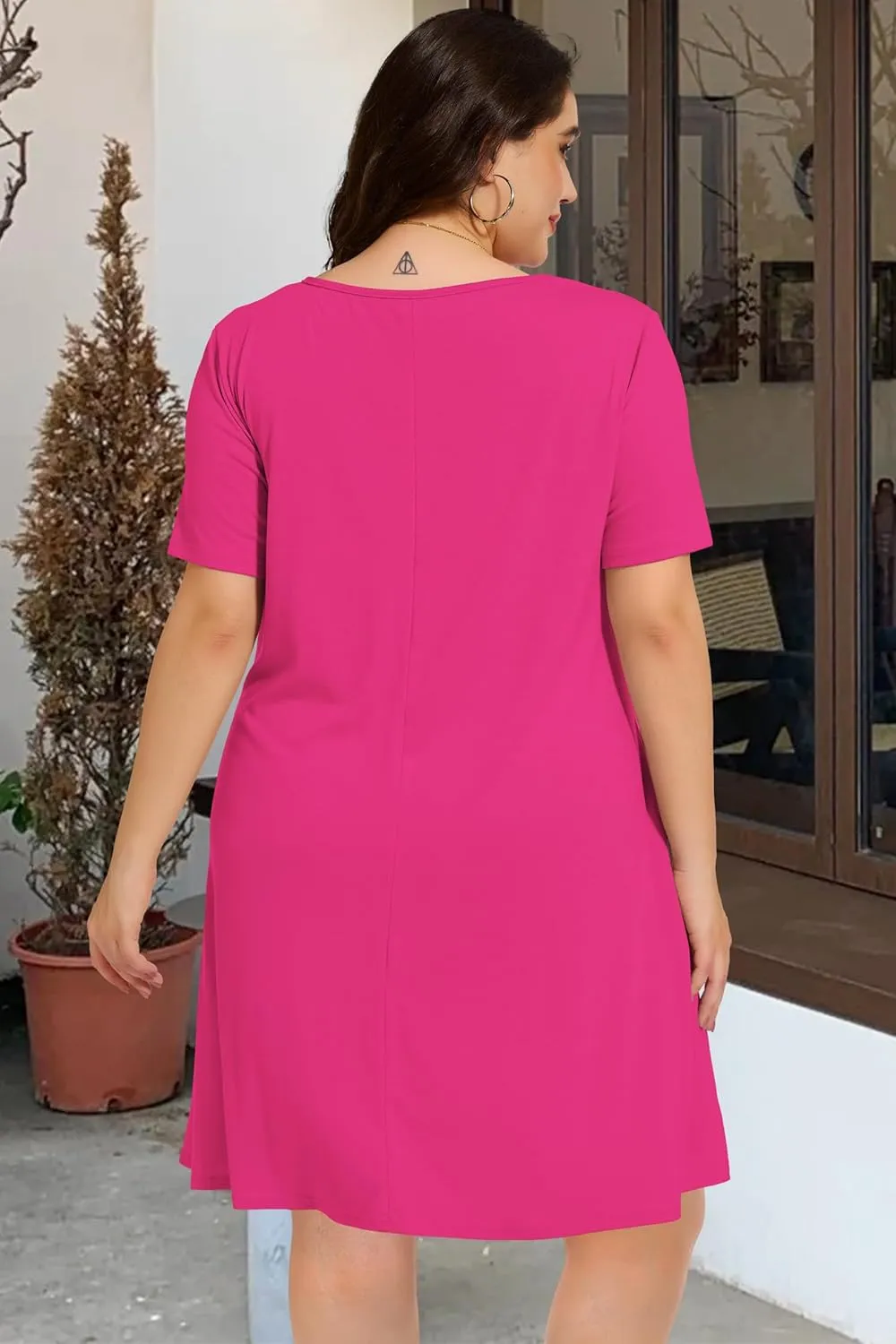elescat Plus Size Summer Dresses for Women Casual Short Sleeve Pockets Loose Oversized T Shirt Sundress