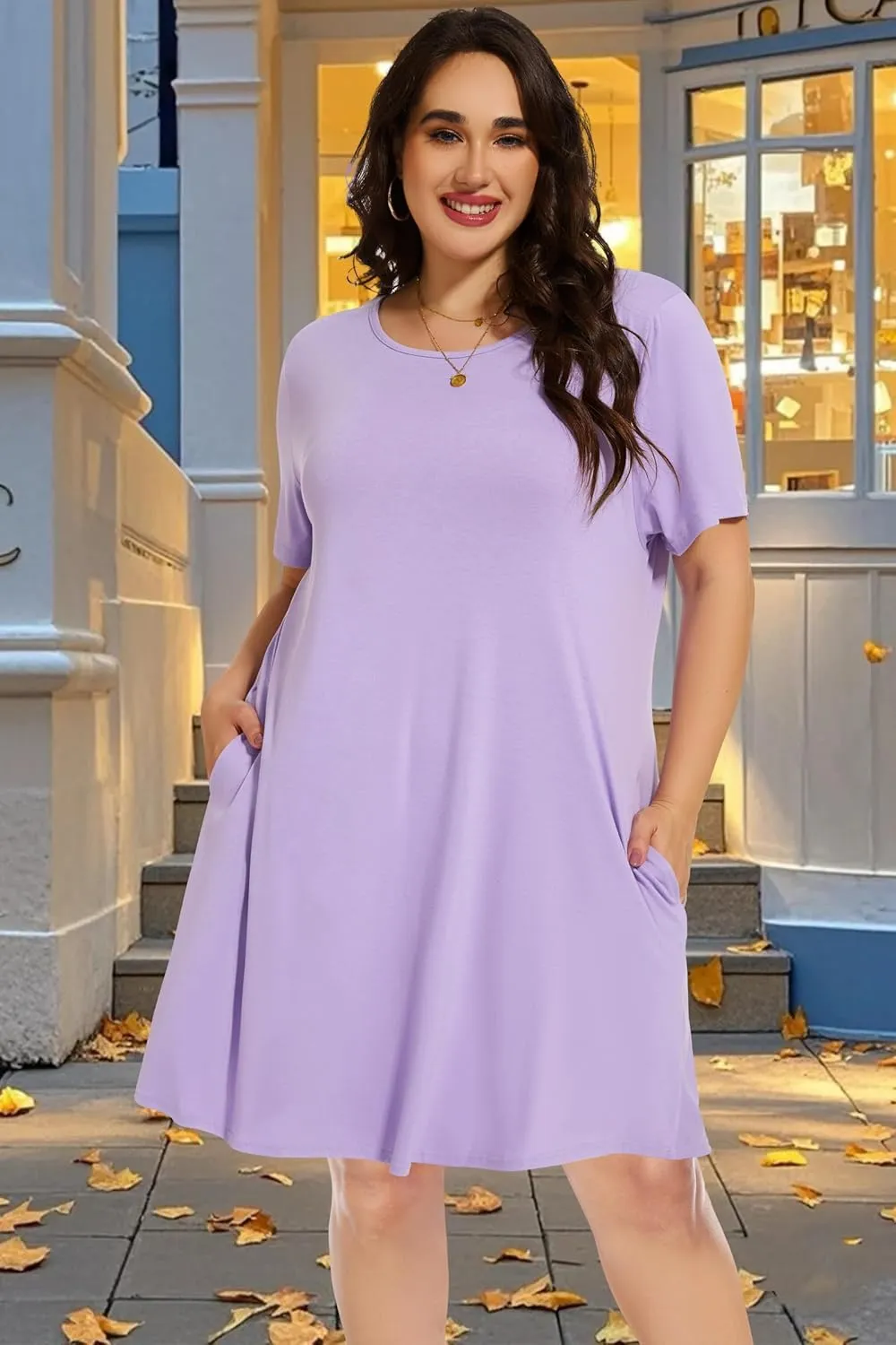 elescat Plus Size Summer Dresses for Women Casual Short Sleeve Pockets Loose Oversized T Shirt Sundress