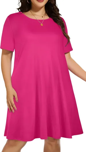 elescat Plus Size Summer Dresses for Women Casual Short Sleeve Pockets Loose Oversized T Shirt Sundress