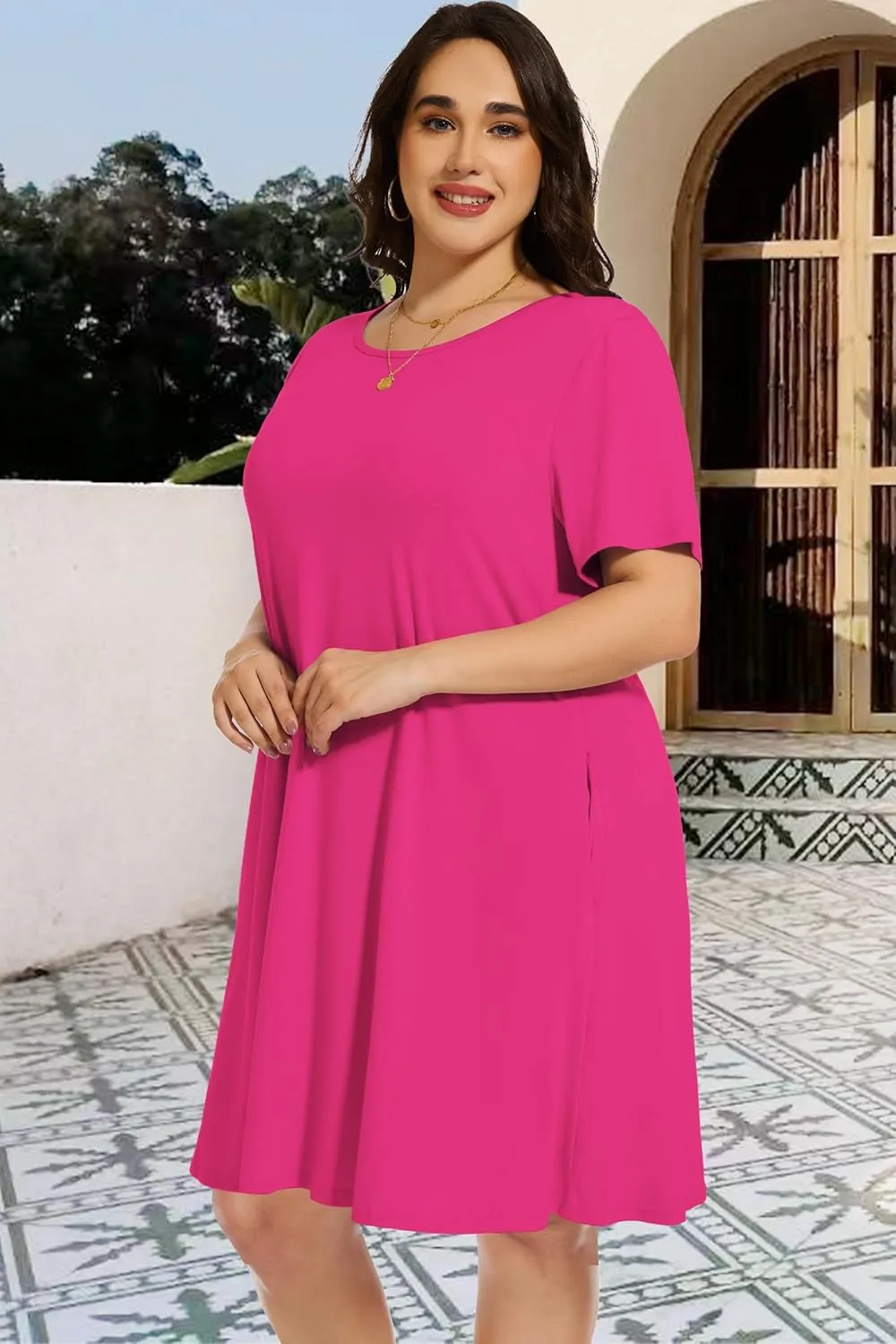 elescat Plus Size Summer Dresses for Women Casual Short Sleeve Pockets Loose Oversized T Shirt Sundress