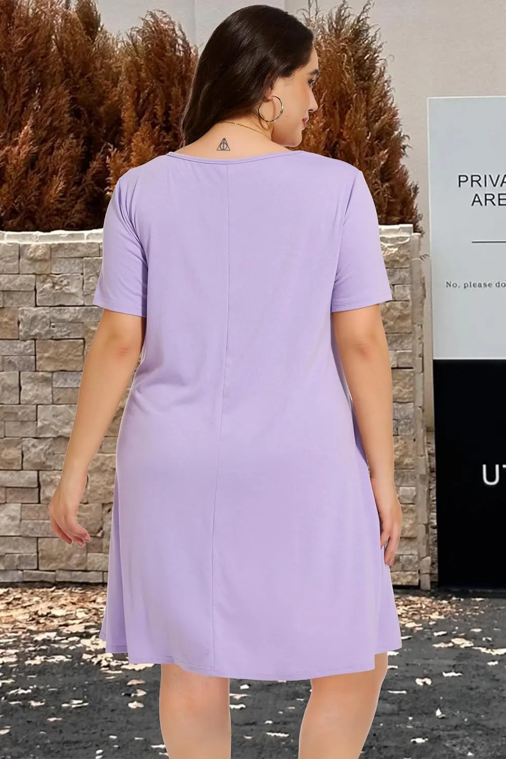 elescat Plus Size Summer Dresses for Women Casual Short Sleeve Pockets Loose Oversized T Shirt Sundress