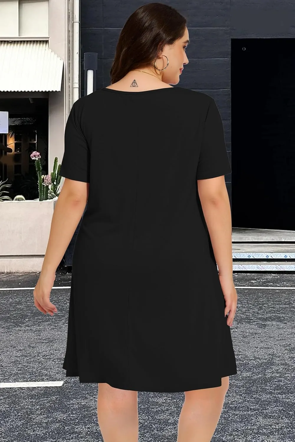 elescat Plus Size Summer Dresses for Women Casual Short Sleeve Pockets Loose Oversized T Shirt Sundress