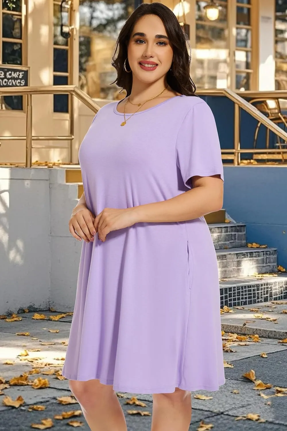 elescat Plus Size Summer Dresses for Women Casual Short Sleeve Pockets Loose Oversized T Shirt Sundress