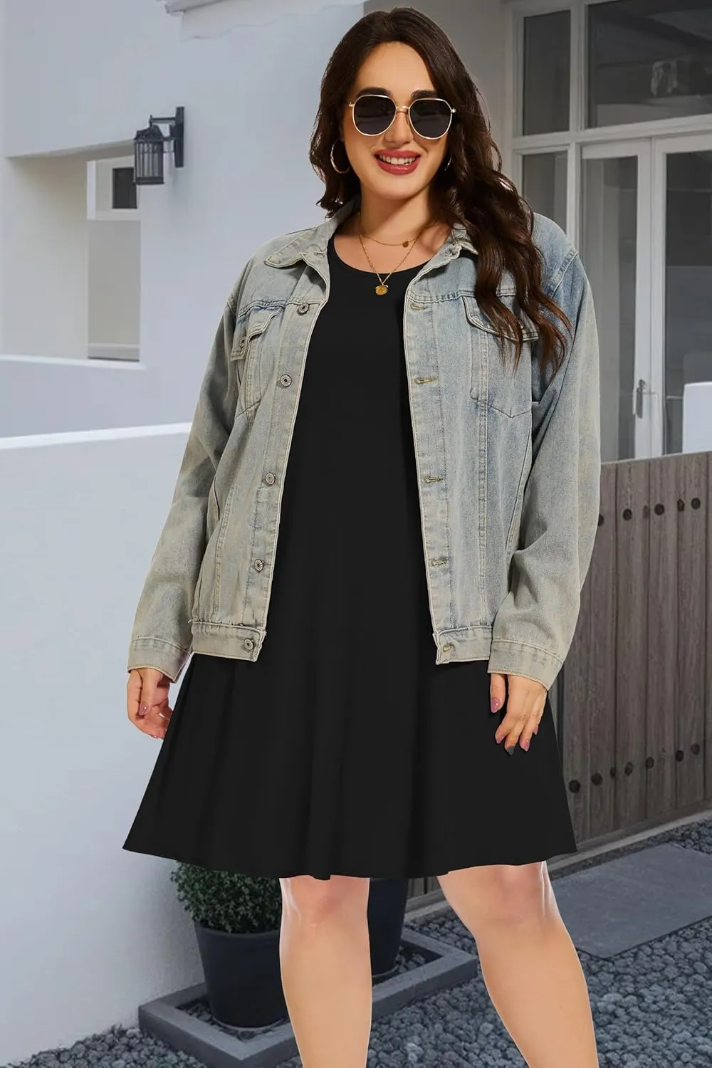 elescat Plus Size Summer Dresses for Women Casual Short Sleeve Pockets Loose Oversized T Shirt Sundress