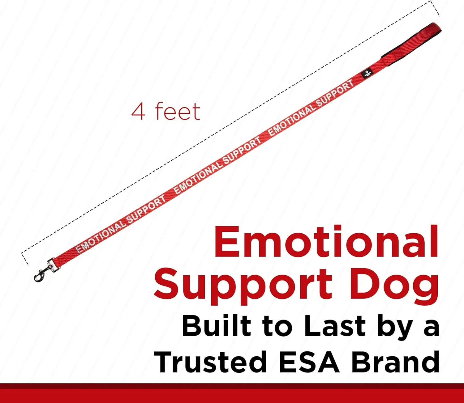 Emotional Support Dog Leash Wrap with Neoprene Handle and Reflective Emotional Support Lettering - Supplies or Accessories for ESA Emotional Support Dog Vest or Harness (Red, Emotional Support)