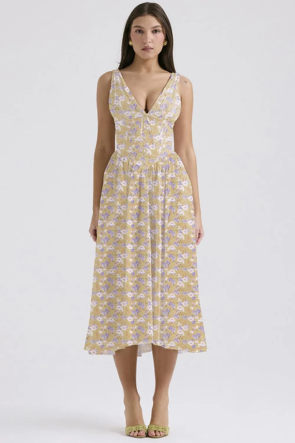Eternatastic Women's V-Neck Sleeveless Floral Midi Dress for Wedding Party Ladies Beach Sundress with Pockets