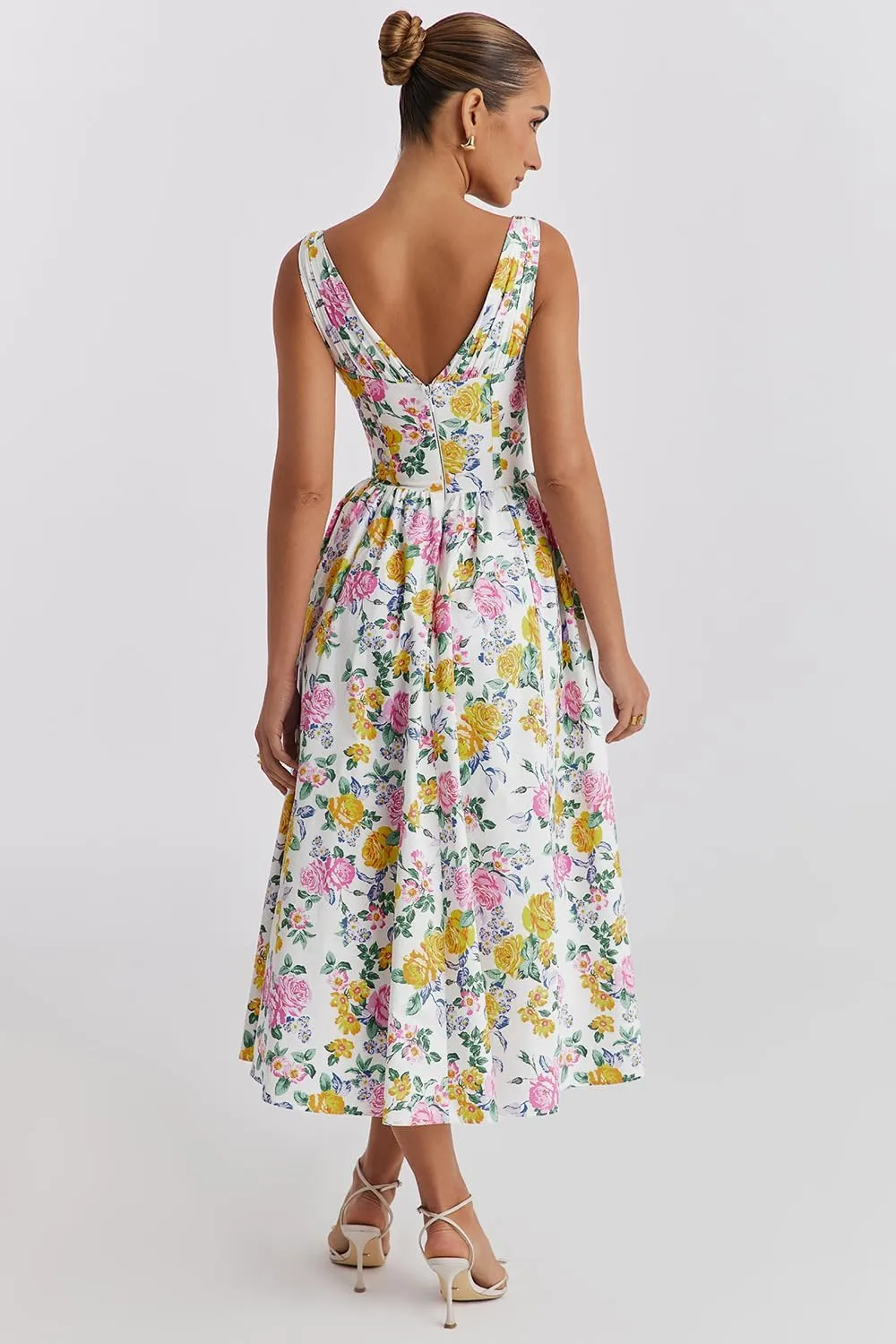 Eternatastic Women's V-Neck Sleeveless Floral Midi Dress for Wedding Party Ladies Beach Sundress with Pockets