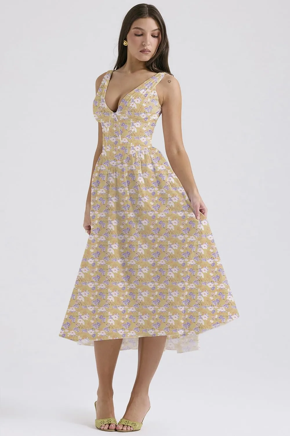 Eternatastic Women's V-Neck Sleeveless Floral Midi Dress for Wedding Party Ladies Beach Sundress with Pockets