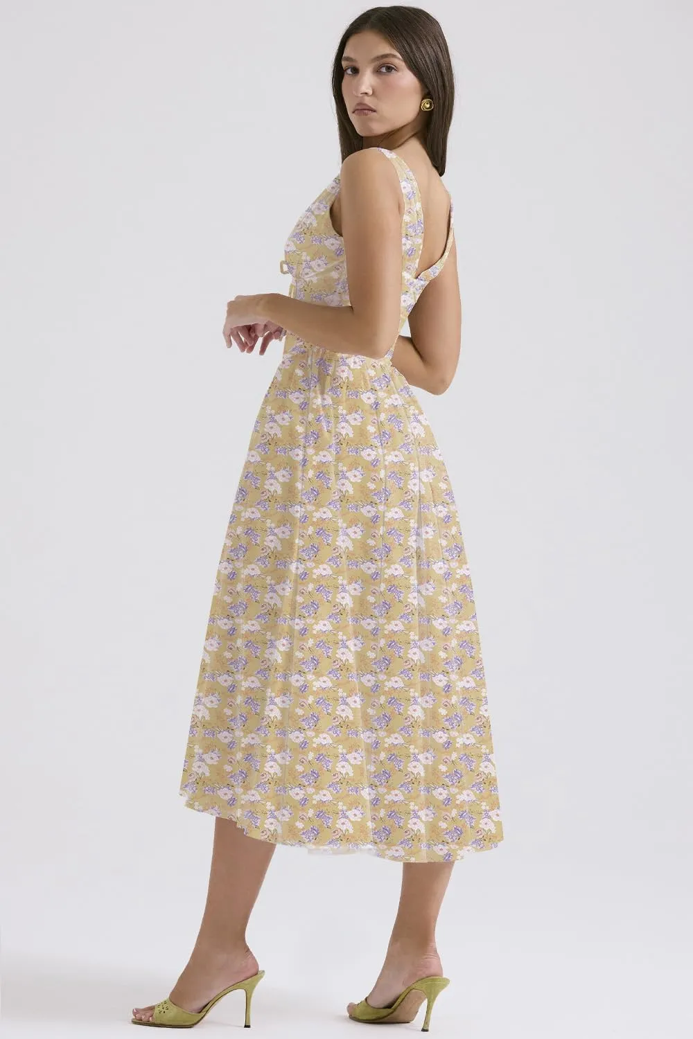 Eternatastic Women's V-Neck Sleeveless Floral Midi Dress for Wedding Party Ladies Beach Sundress with Pockets